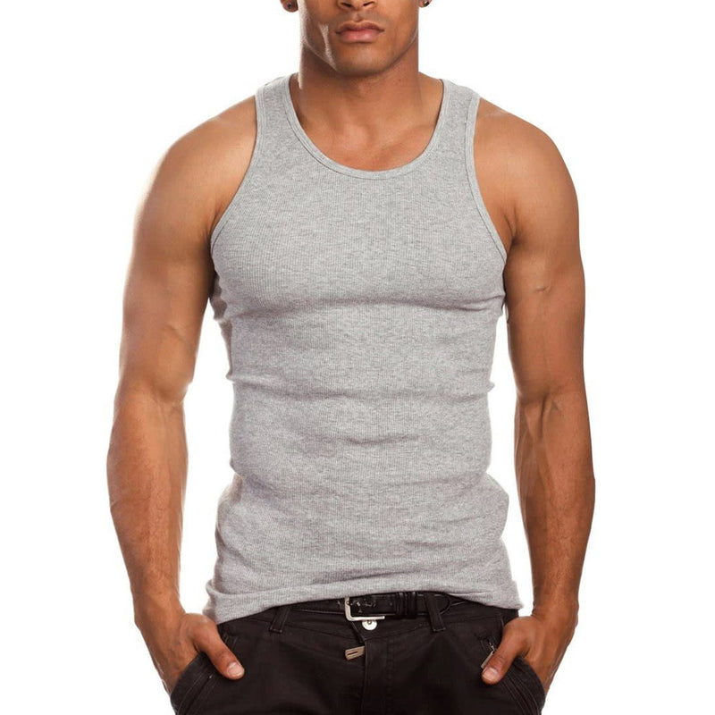 100% Cotton Men's A-Shirts Long Muscle Shirt Tank Top Men's Clothing Gray S - DailySale