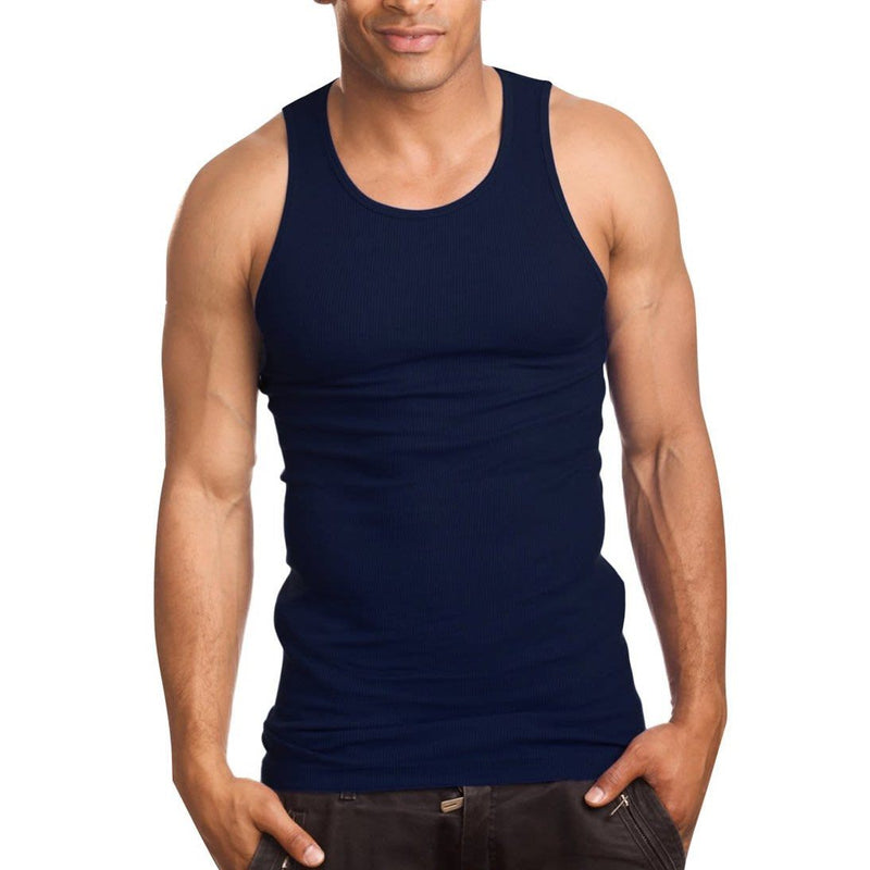 100% Cotton Men's A-Shirts Long Muscle Shirt Tank Top Men's Clothing Navy S - DailySale
