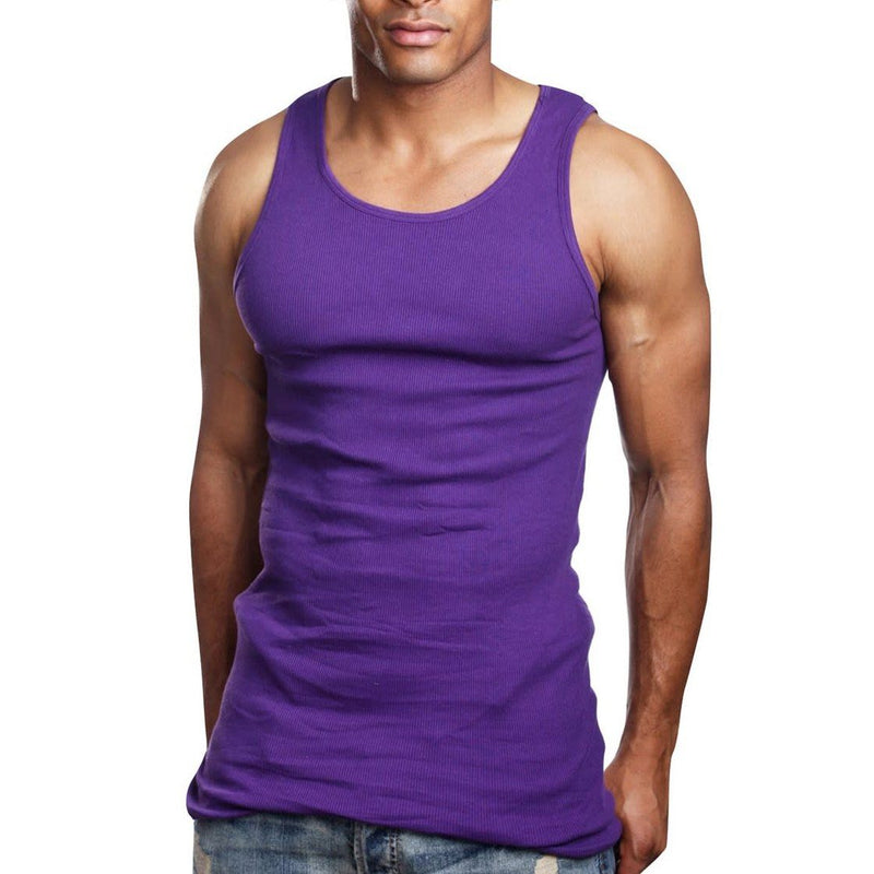 100% Cotton Men's A-Shirts Long Muscle Shirt Tank Top Men's Clothing Purple S - DailySale