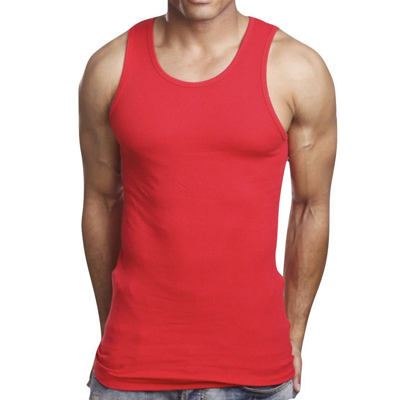 100% Cotton Men's A-Shirts Long Muscle Shirt Tank Top Men's Clothing Red S - DailySale