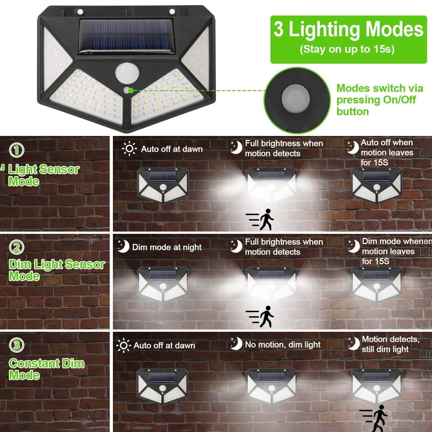 100 LED Solar Wall Light Outdoor Lighting & Decor - DailySale