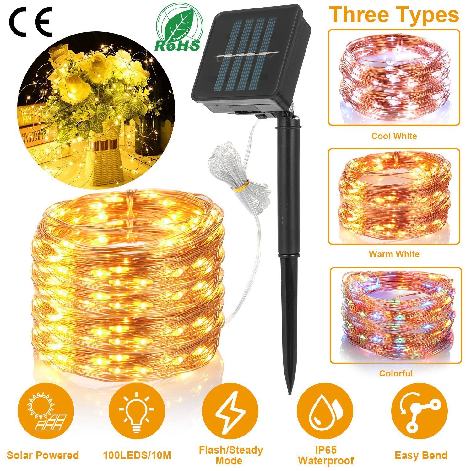 100 LEDs Solar String Lights Outdoor Lighting - DailySale