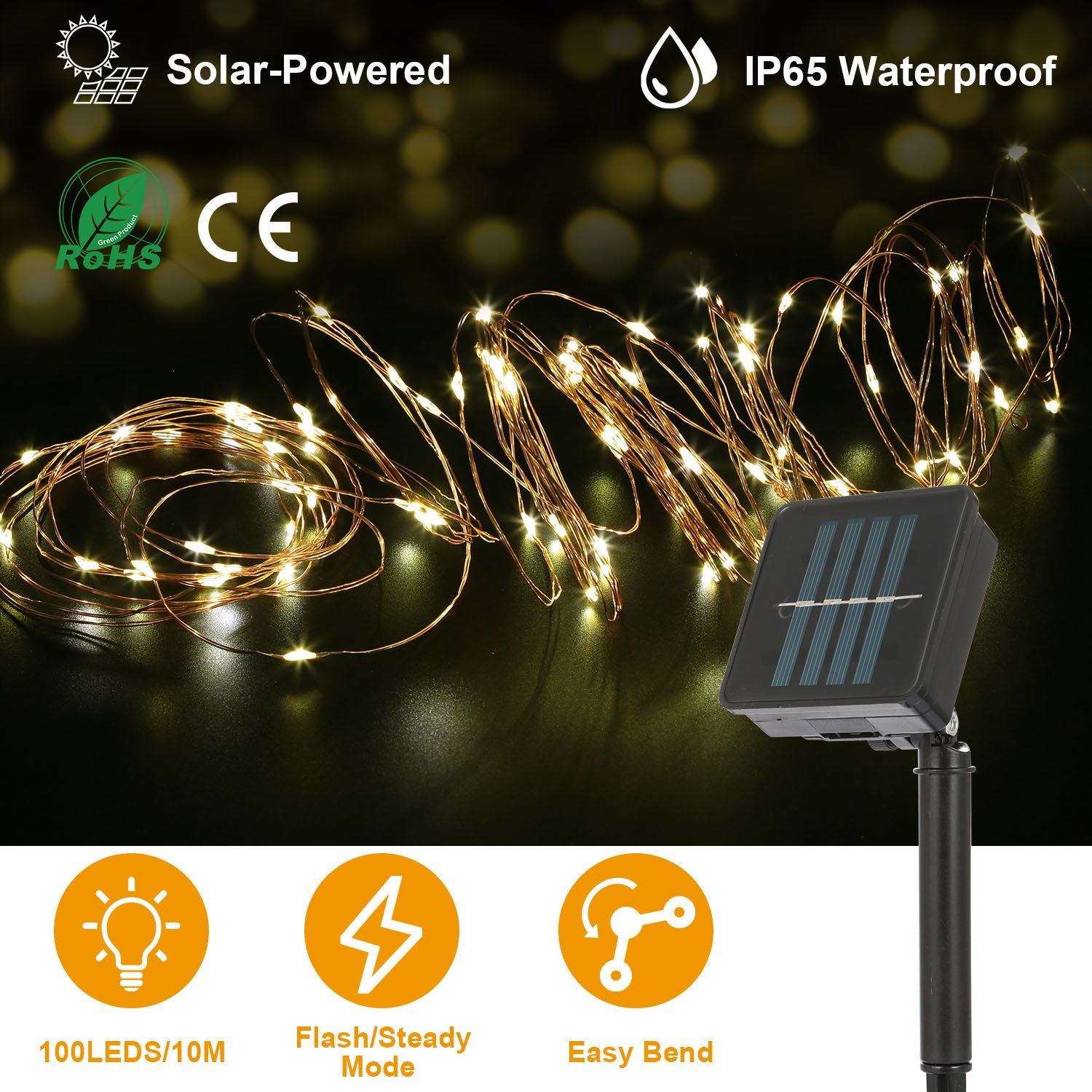 100 LEDs Solar String Lights Outdoor Lighting - DailySale