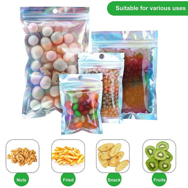 100-Pack: Resealable Holographic Foil Bags Kitchen Storage - DailySale