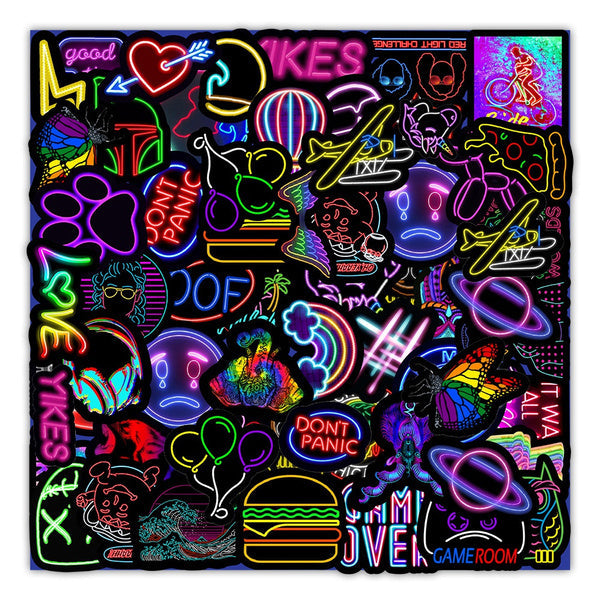 100-Piece: Cartoon Neon Light Graffiti Stickers Art & Craft Supplies - DailySale