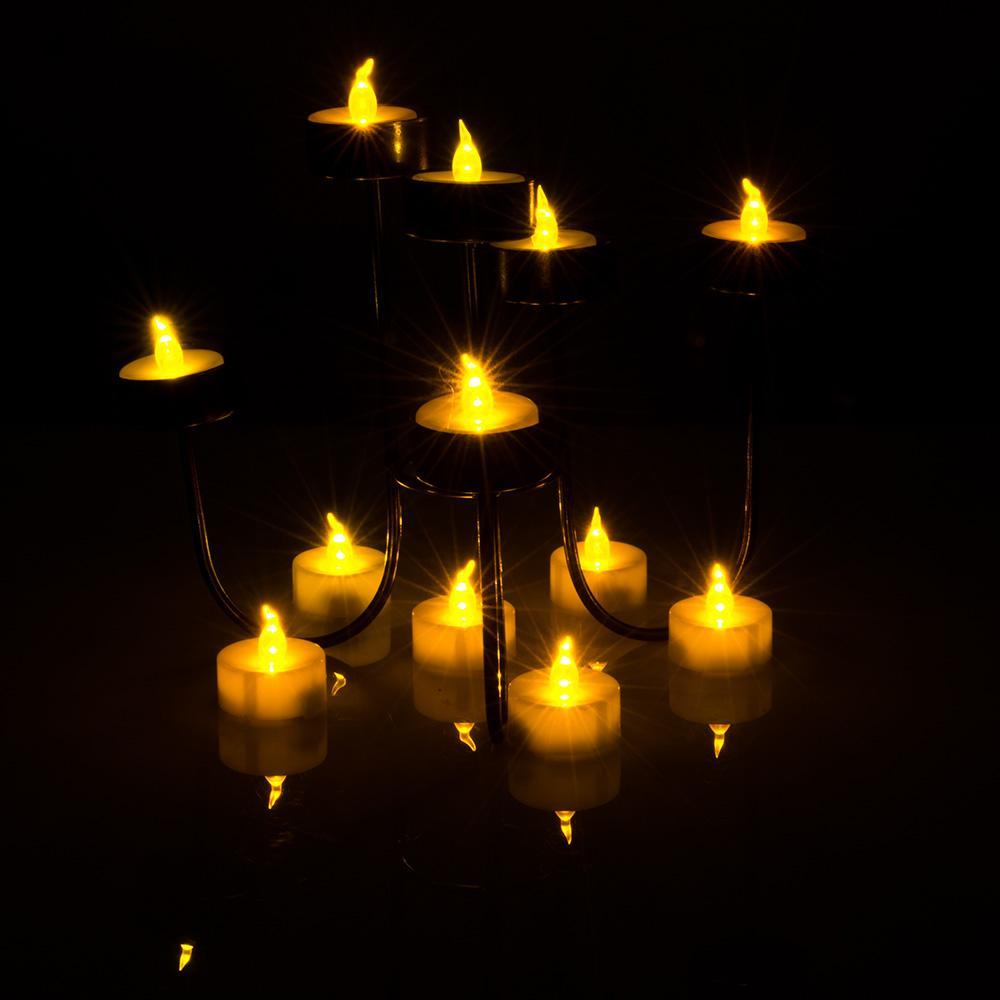 100-Pieces: Amber Yellow LED Tealight Flameless Flickering Candles Indoor Lighting - DailySale