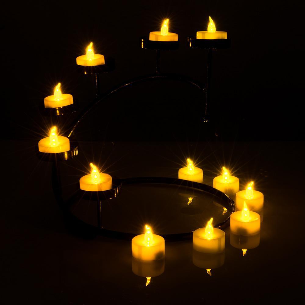 100-Pieces: Amber Yellow LED Tealight Flameless Flickering Candles Indoor Lighting - DailySale