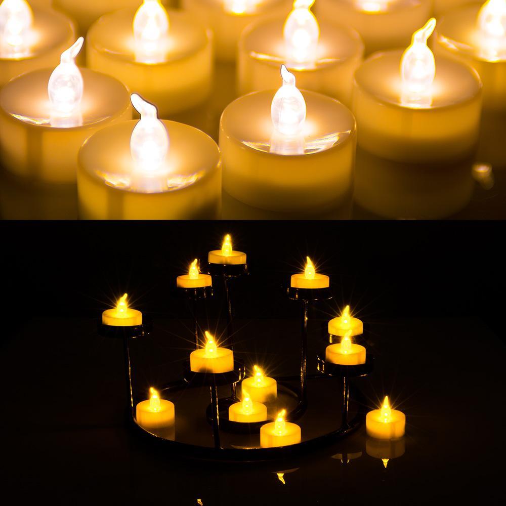 100-Pieces: Amber Yellow LED Tealight Flameless Flickering Candles Indoor Lighting - DailySale