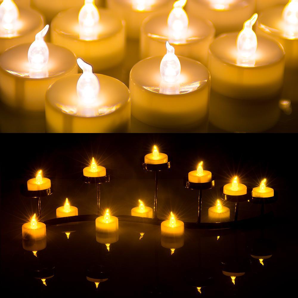 100-Pieces: Amber Yellow LED Tealight Flameless Flickering Candles Indoor Lighting - DailySale