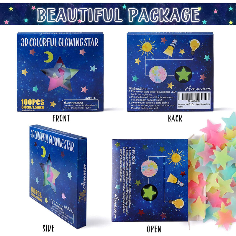 100-Pieces: Colorful Luminous Stars Plastic Wall Sticker Art & Craft Supplies - DailySale