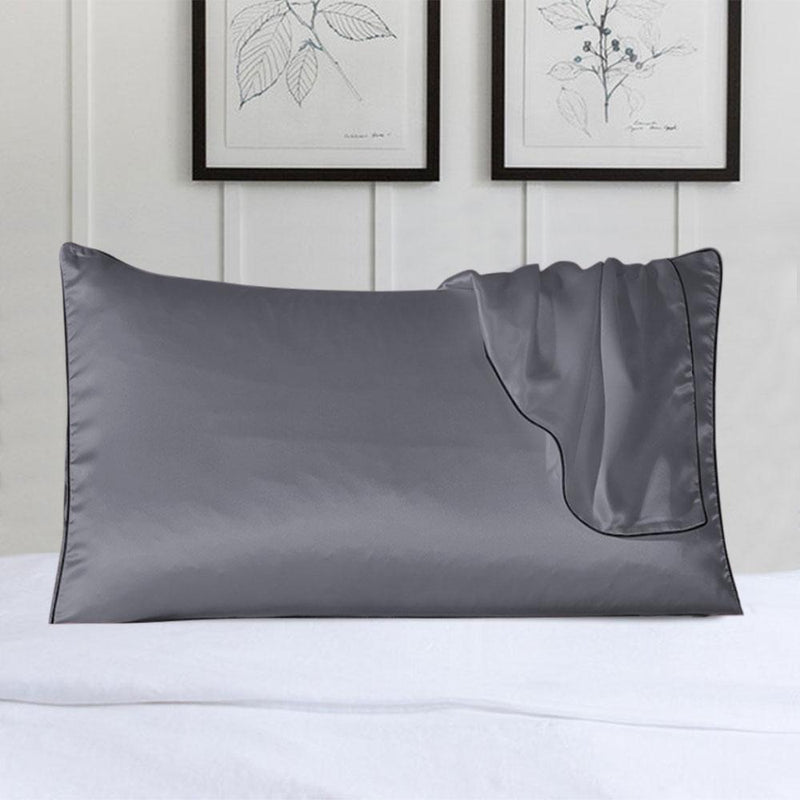 100% Silk Pillow Cover With Trim Linen & Bedding Gray - DailySale