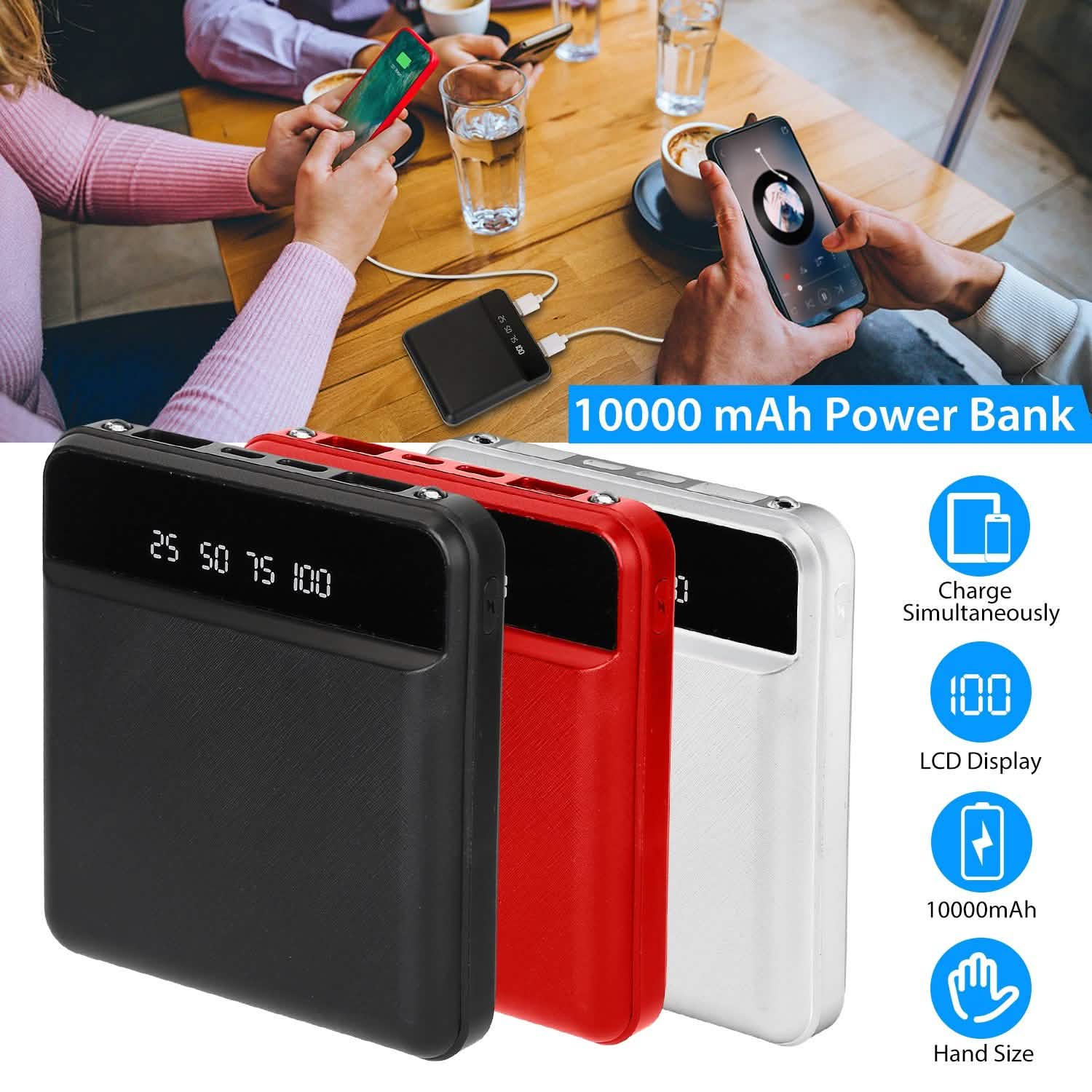 10000 mAh Portable Powerbank Mini with Dual USB Ports LCD Display Mobile Accessories - DailySale