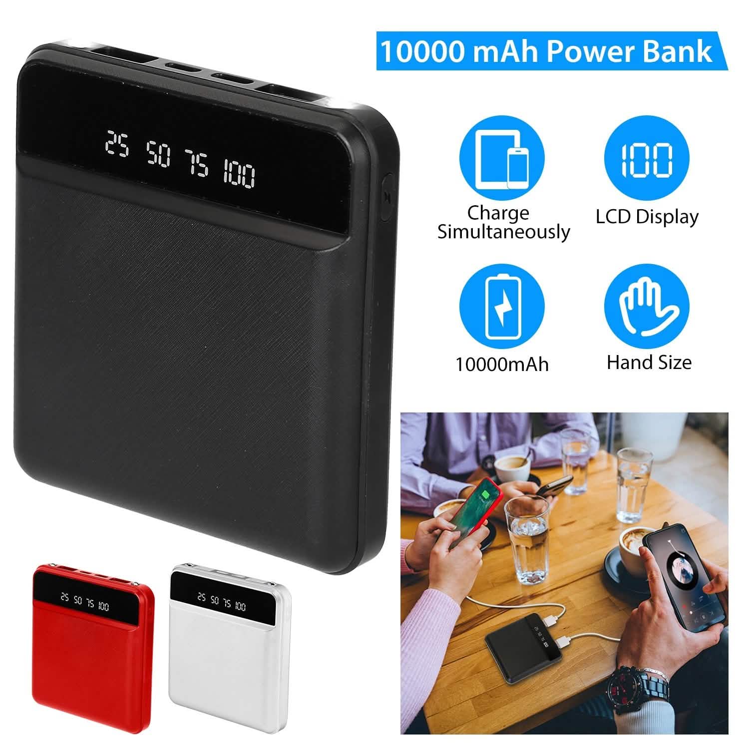 10000 mAh Portable Powerbank Mini with Dual USB Ports LCD Display Mobile Accessories - DailySale