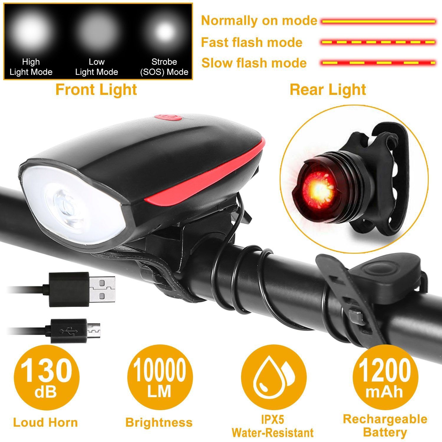 10000LM Bike Headlight USB Rechargeable Sports & Outdoors - DailySale