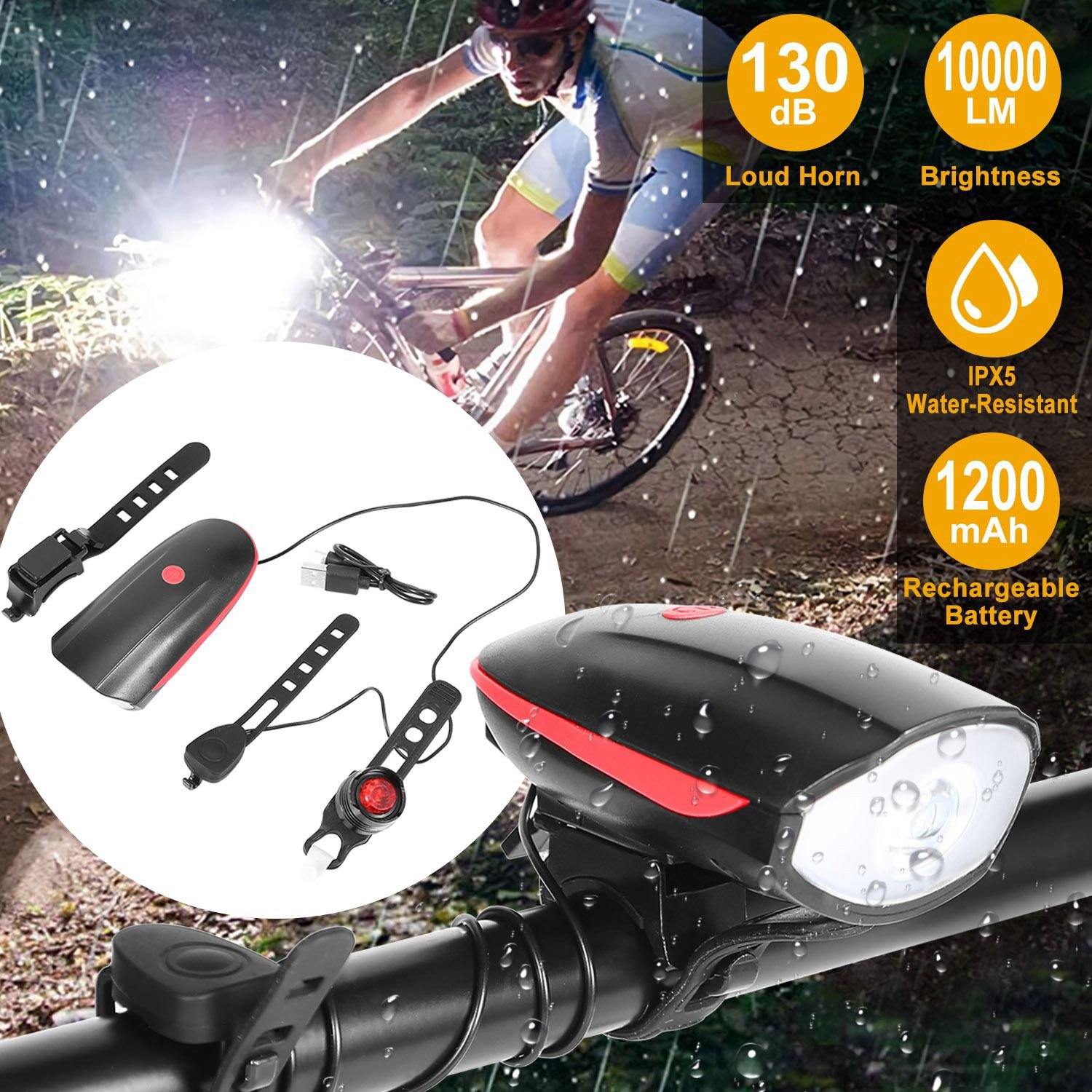 10000LM Bike Headlight USB Rechargeable Sports & Outdoors - DailySale