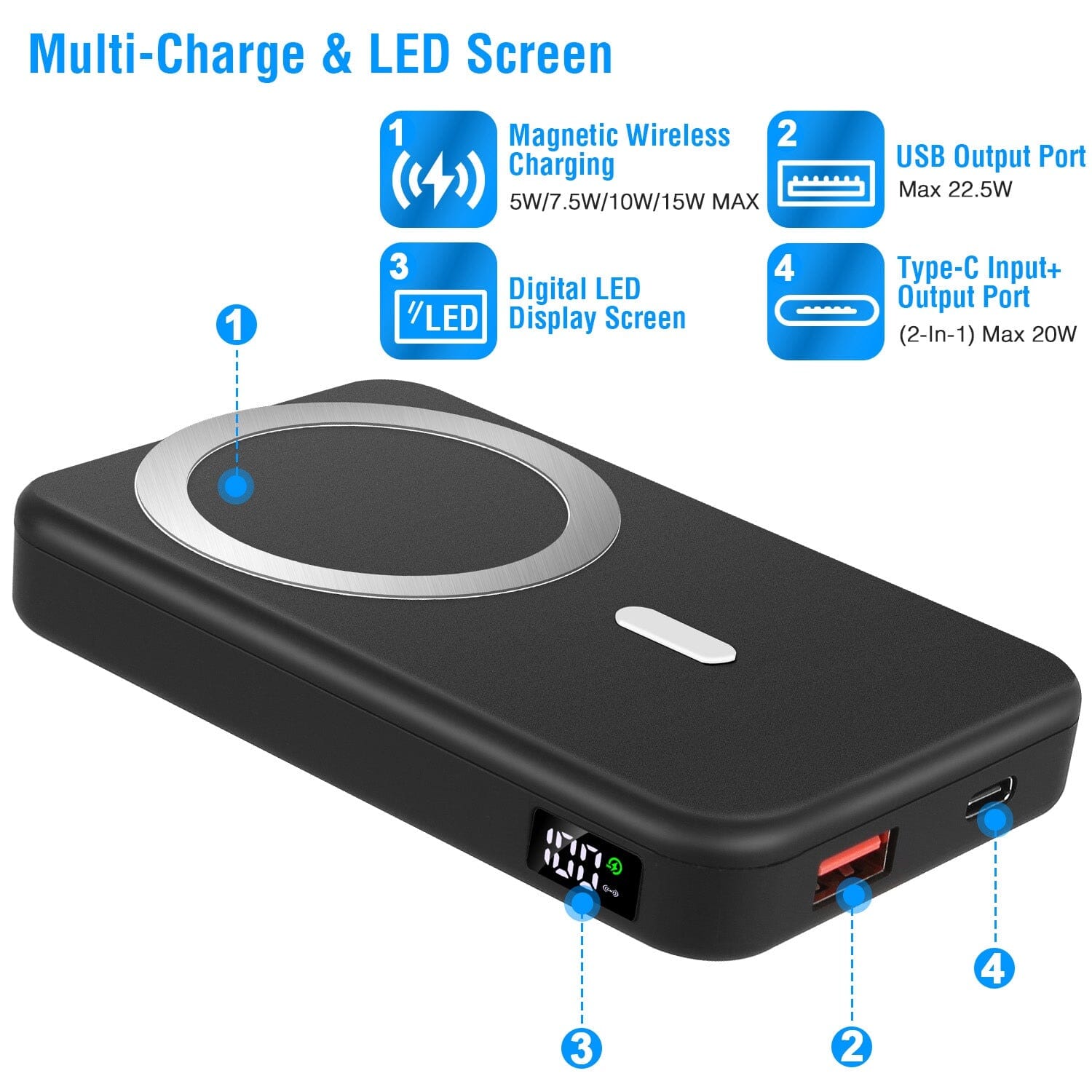 10000mAh Magnetic Wireless Power Bank 22.5W Fast Charging Mobile Accessories - DailySale