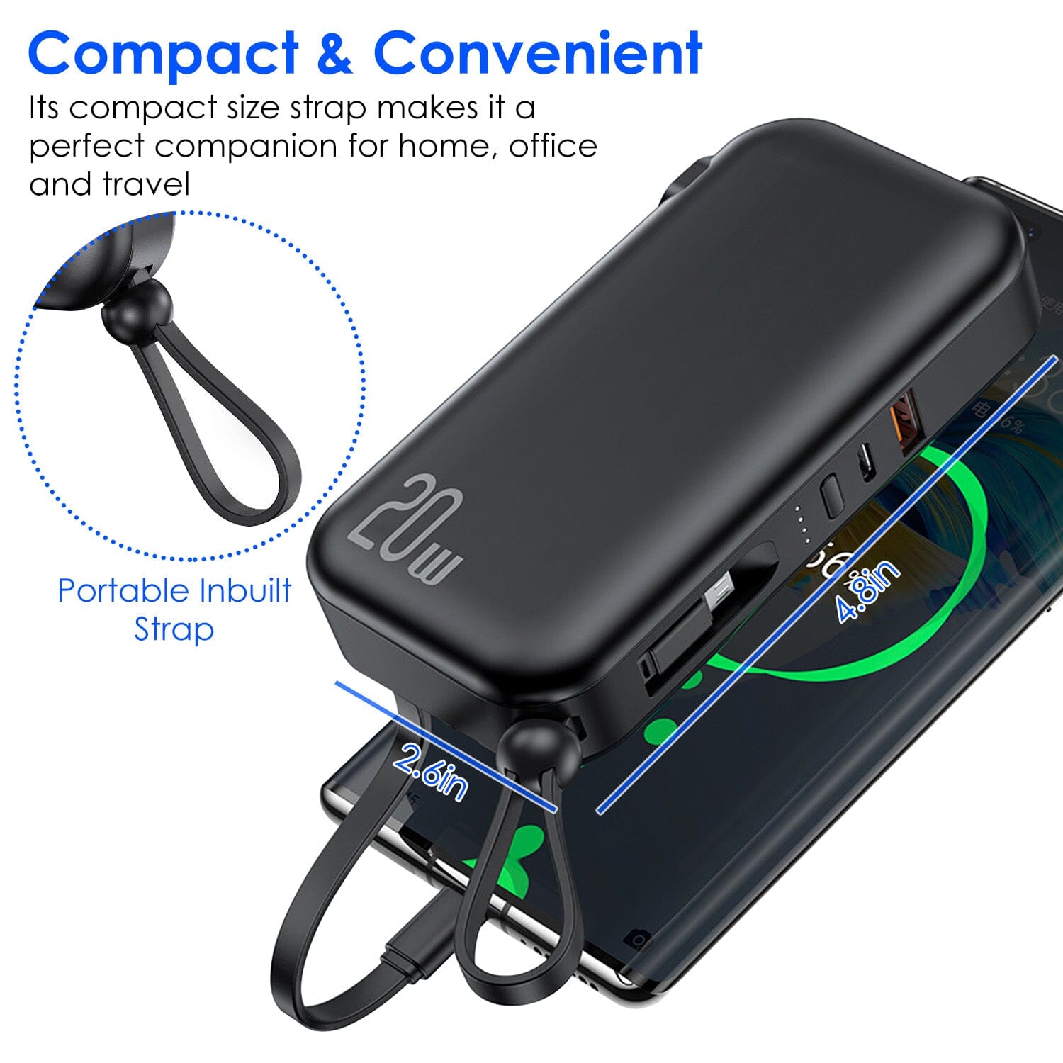 10000mAh Portable Charger with US Plug 3 Inbuilt Cables Mobile Accessories - DailySale