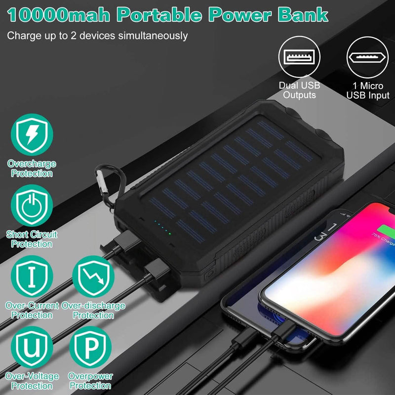 10000mAh Solar Power Bank External Battery Pack Mobile Accessories - DailySale
