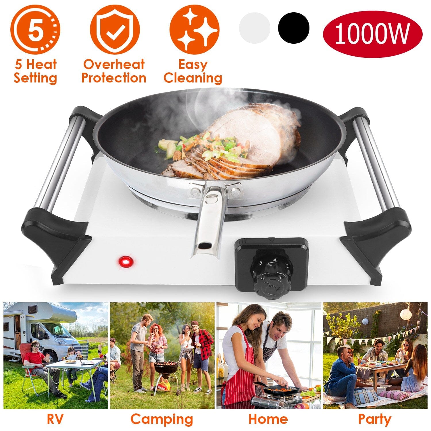 1000W Electric Burner Portable Coil Heating Hot Plate Stove Countertop Kitchen Appliances - DailySale