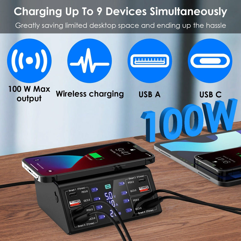 100W USB Charging Station 8-Port Charging Hub Mobile Accessories - DailySale