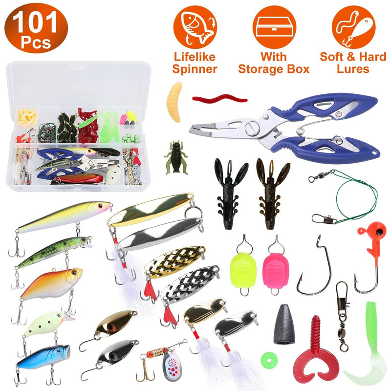 101-Pieces: Fishing Lure Kit Soft Plastic Fishing Baits Set with Soft Worms Crankbaits Box Sports & Outdoors - DailySale