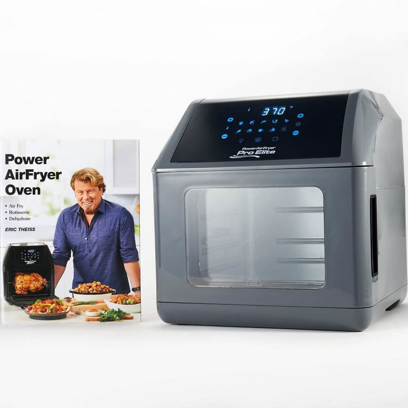 Front angled view of grey Power Air Fryer 10-in-1 Pro Elite Oven 6-qt (Refurbished)