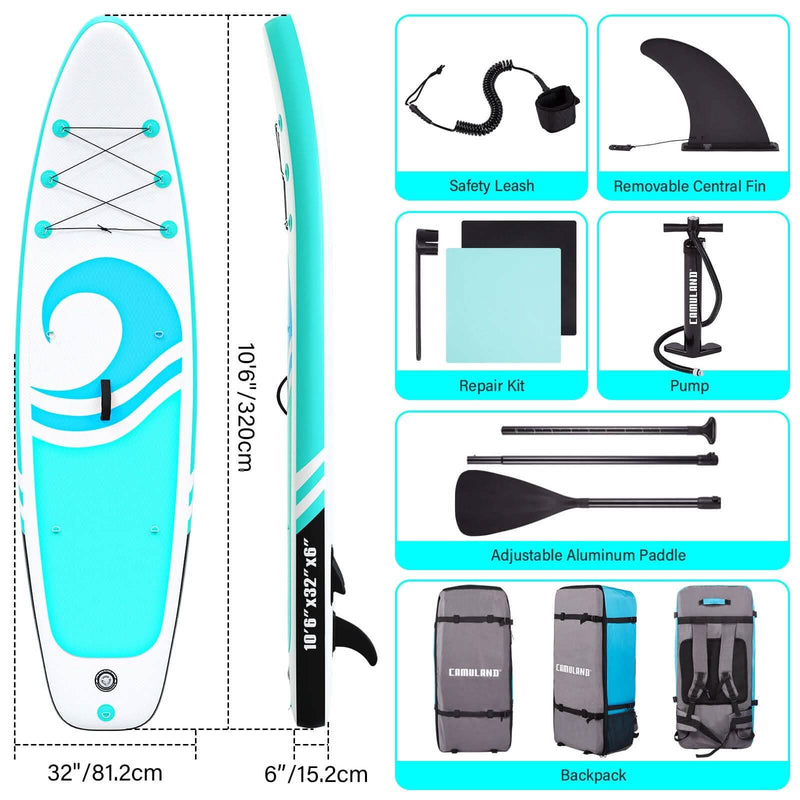 10’6” x 32”x 6” Paddle Boards for Adults with Premium SUP Accessories and Backpack Sports & Outdoors - DailySale