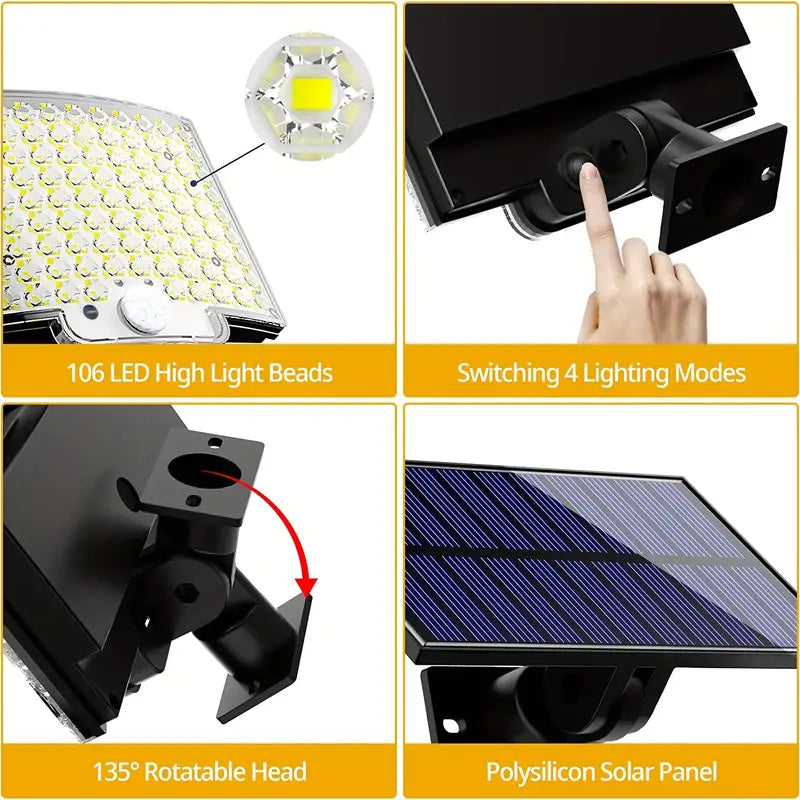 106LED Super Bright Motion Sensor Solar Power LED Garden Wall Light Outdoor Lighting - DailySale