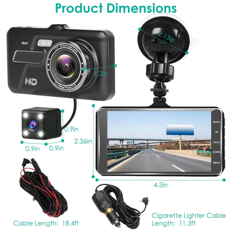 1080P 4-Inch Touch Screen Dual Dash Cam Automotive - DailySale