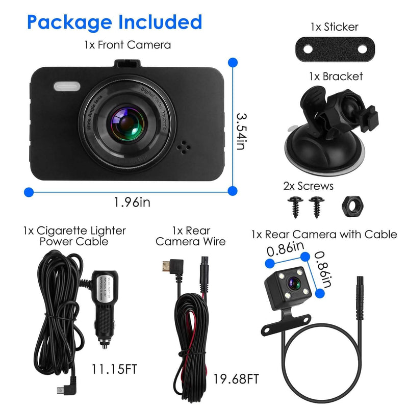 1080P Dual Dash Cam 3" Screen with Front and Rear Camera G-Sensor Motion Night Vision Loop Recording Automotive - DailySale