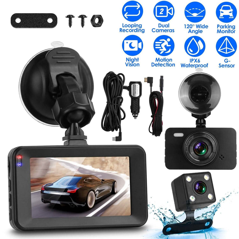 1080P Dual Dash Cam 3" Screen with Front and Rear Camera G-Sensor Motion Night Vision Loop Recording Automotive - DailySale