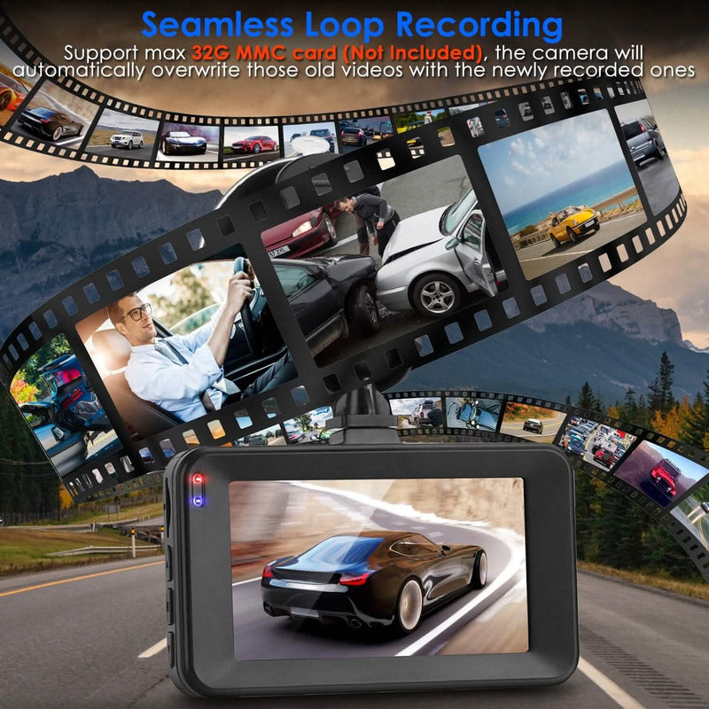 1080P Dual Dash Cam 3" Screen with Front and Rear Camera G-Sensor Motion Night Vision Loop Recording Automotive - DailySale
