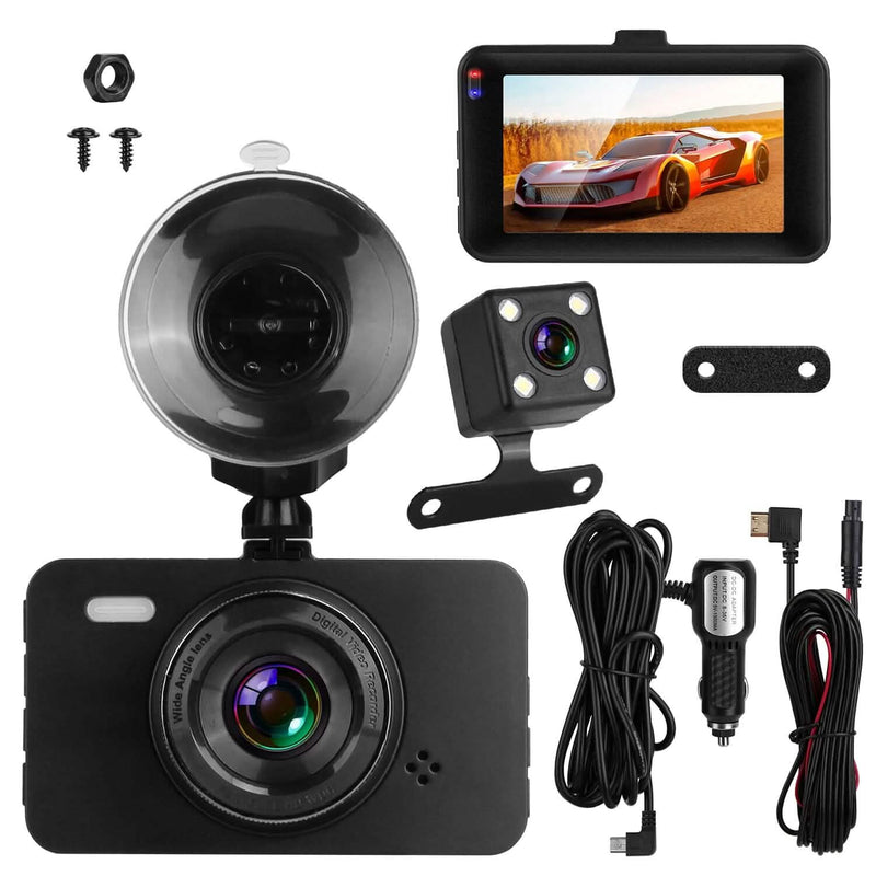 1080P Dual Dash Cam 3" Screen with Front and Rear Camera G-Sensor Motion Night Vision Loop Recording Automotive - DailySale
