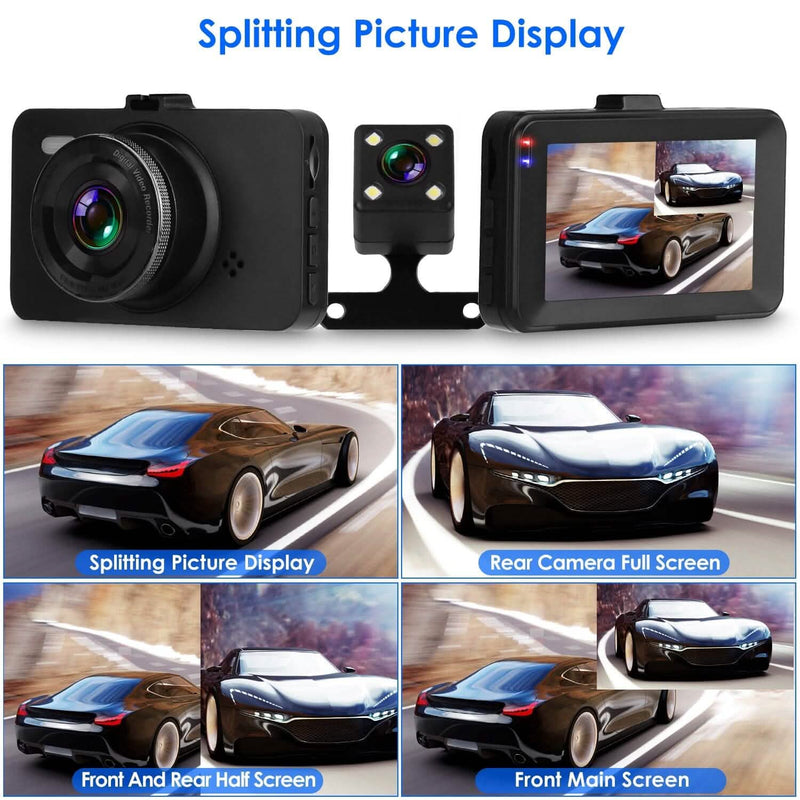 1080P Dual Dash Cam 3" Screen with Front and Rear Camera G-Sensor Motion Night Vision Loop Recording Automotive - DailySale