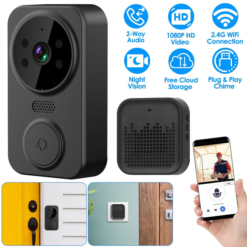1080P WiFi Security Doorbell Camera 2-Way Audio Free Cloud Storage Smart Home & Security - DailySale