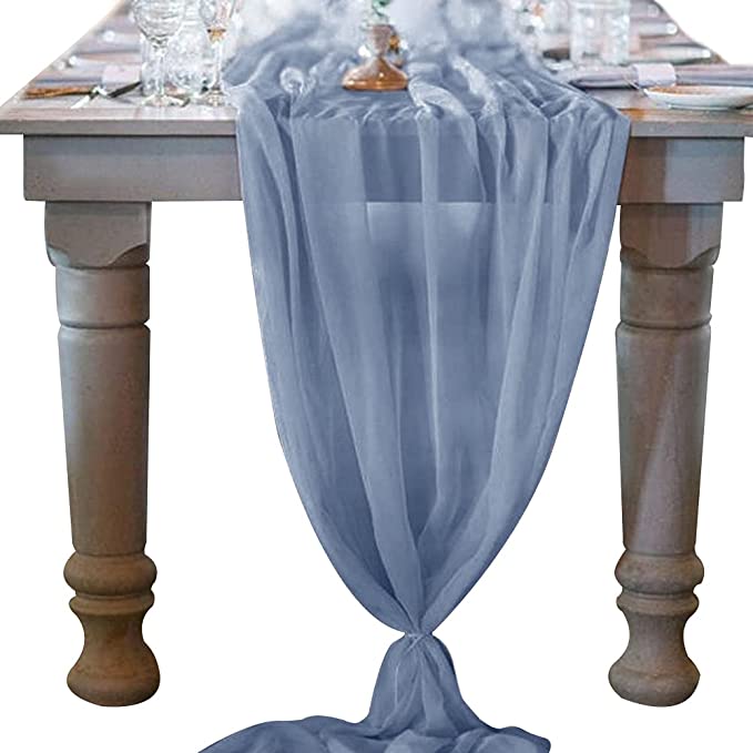 10Ft. Chiffon Table Runner Furniture & Decor Dusty Blue - DailySale