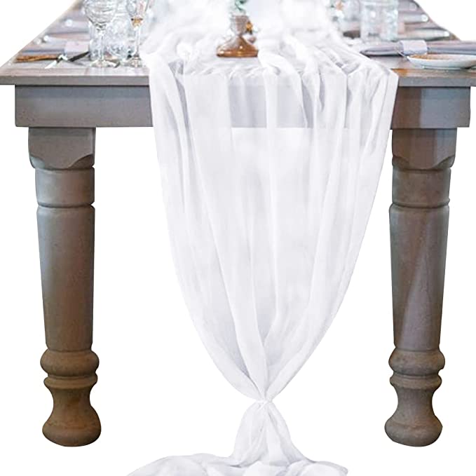 10Ft. Chiffon Table Runner Furniture & Decor White - DailySale