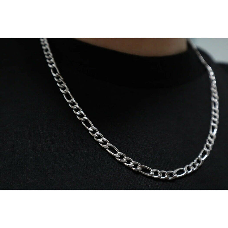 10K Solid White Gold Figaro Chain Necklace Necklaces - DailySale