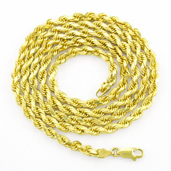 10K Solid Yellow Gold 3mm Rope Necklace Chain rolled up in a circle, available at Dailysale