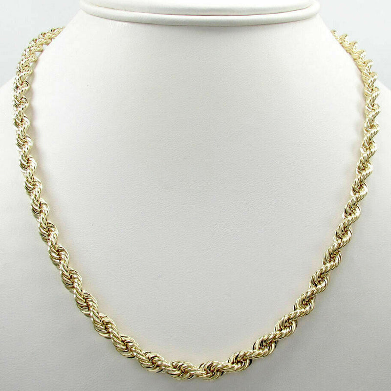 10K Solid Yellow Gold 4mm Rope Chain Thick Necklace Necklaces 7" - DailySale