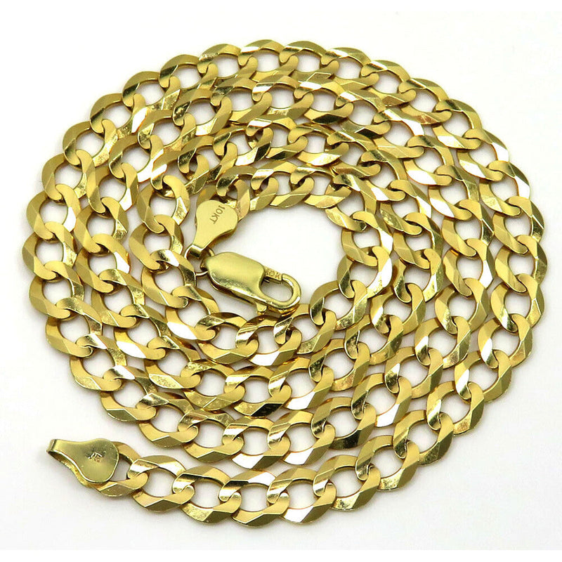 10K Solid Yellow Gold Curb Cuban Link Chain Pendant Necklace 7mm Necklaces 22" - DailySale