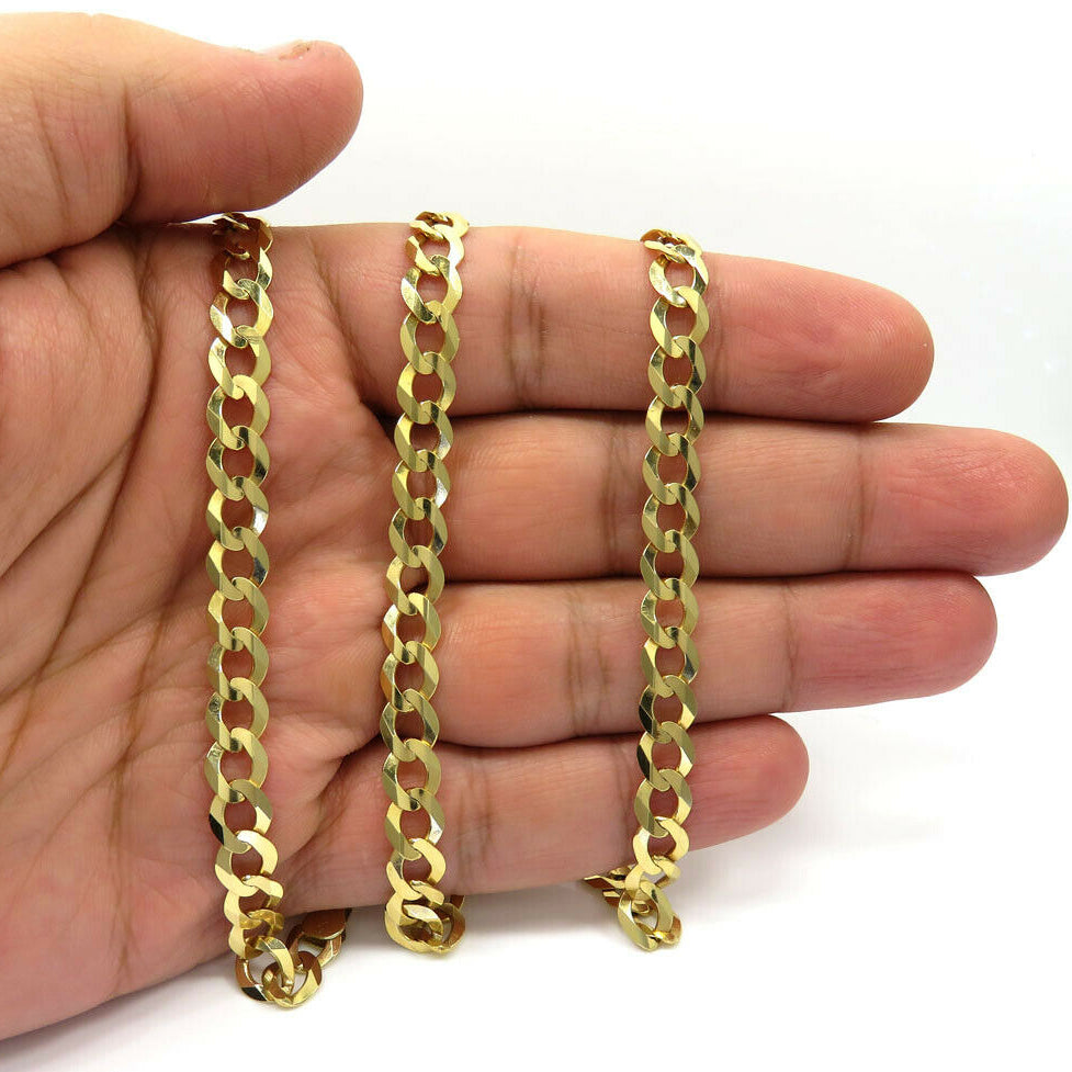 10K Solid Yellow Gold Curb Cuban Link Chain Pendant Necklace 7mm Necklaces - DailySale