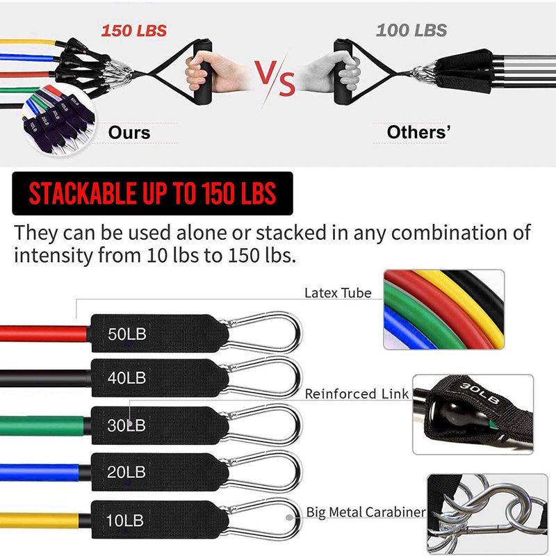 11-Piece: Athletic Series Resistance Bands Set Fitness - DailySale