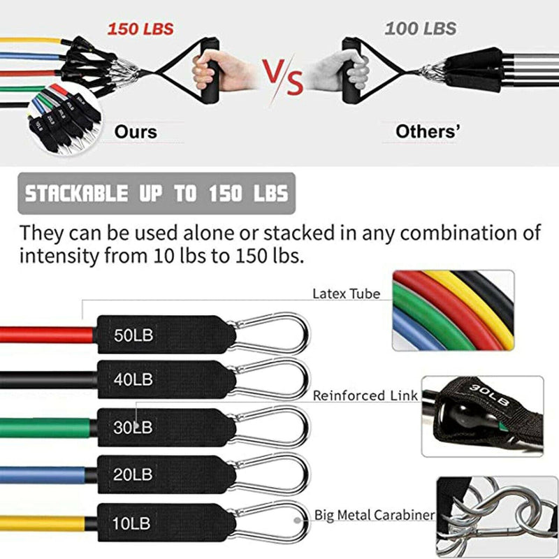 11-Piece Set: Gym Pull Rope Exercise Resistance Bands Fitness - DailySale