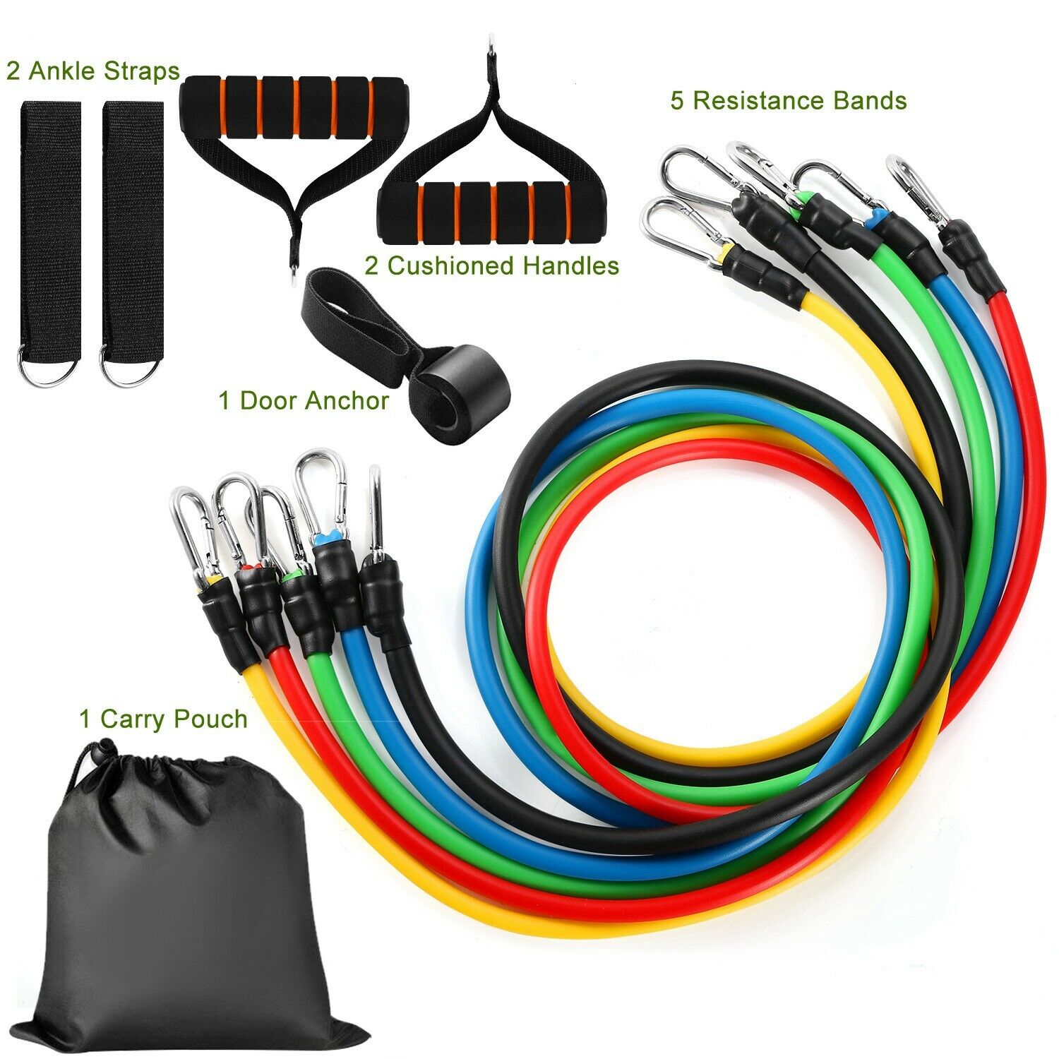 11-Piece Set: Resistance Bands Set Fitness Fitness - DailySale