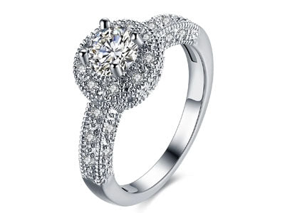 18K White Gold Single Crystal Multi Pav'e Engagement Ring - DailySale, Inc