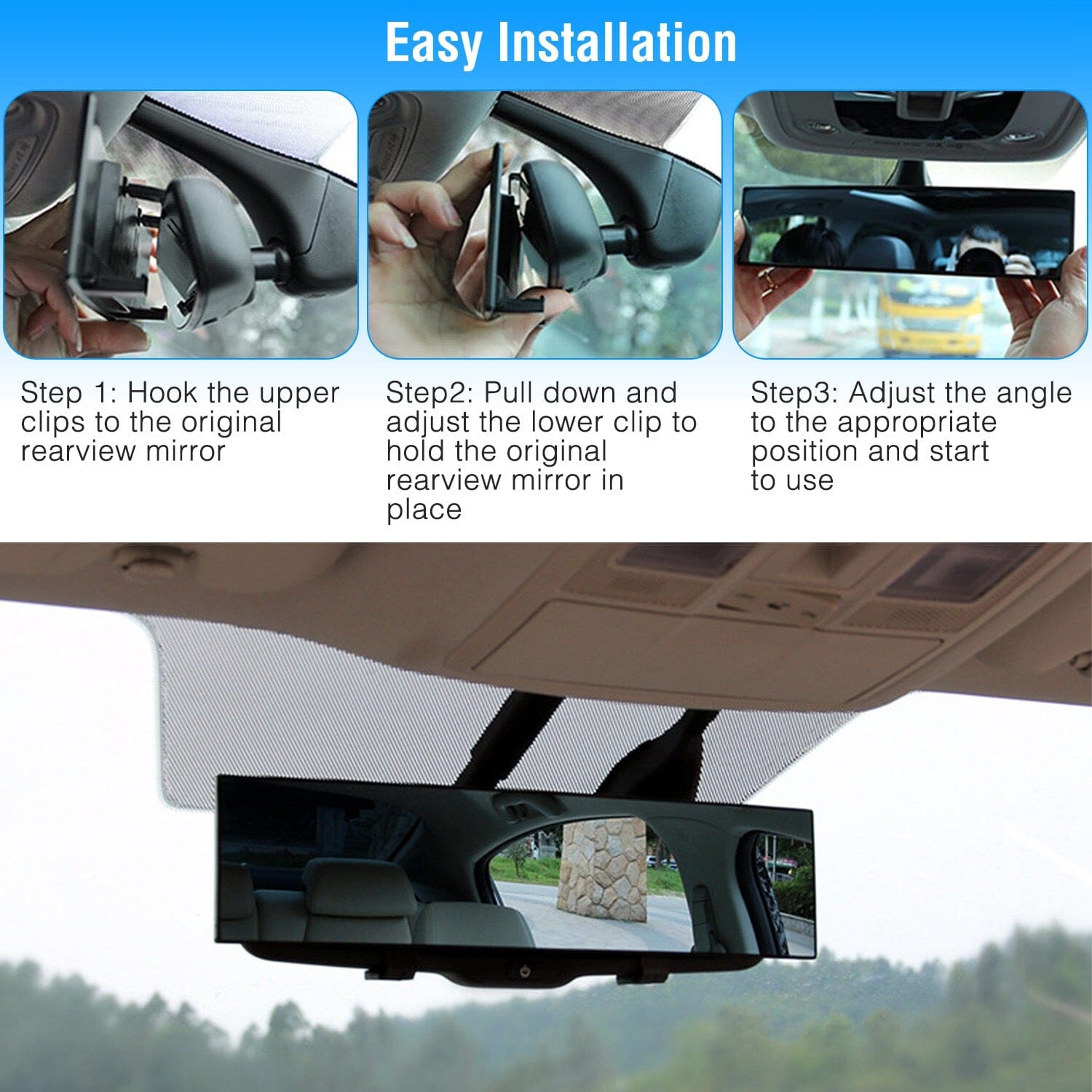 11.4-Inch Interior Clip-On Curve Car Rearview Mirror Automotive - DailySale