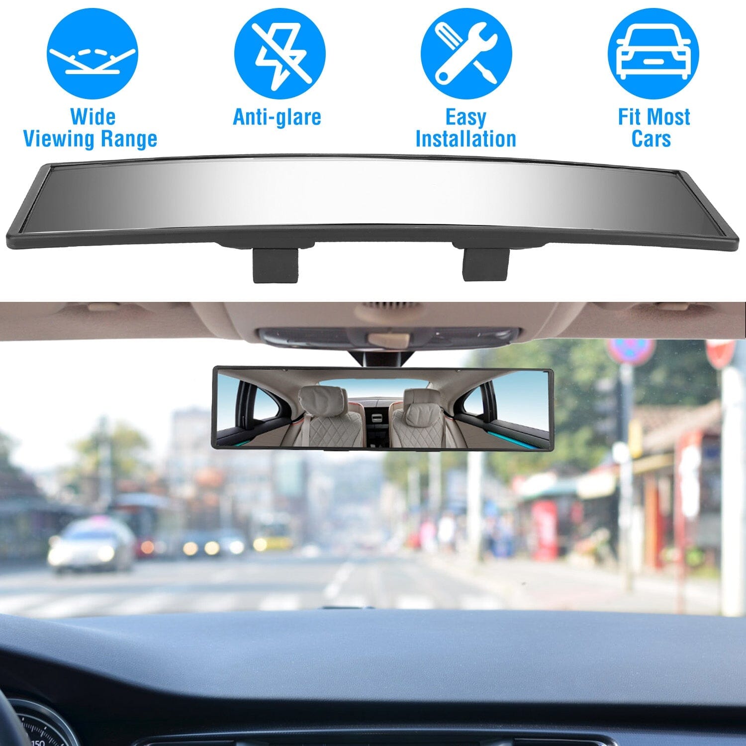 11.4-Inch Interior Clip-On Curve Car Rearview Mirror Automotive - DailySale