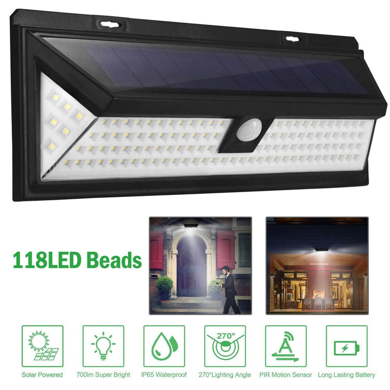 118 LEDs Solar Wall Light Outdoor Motion Sensor Lamp Outdoor Lighting - DailySale