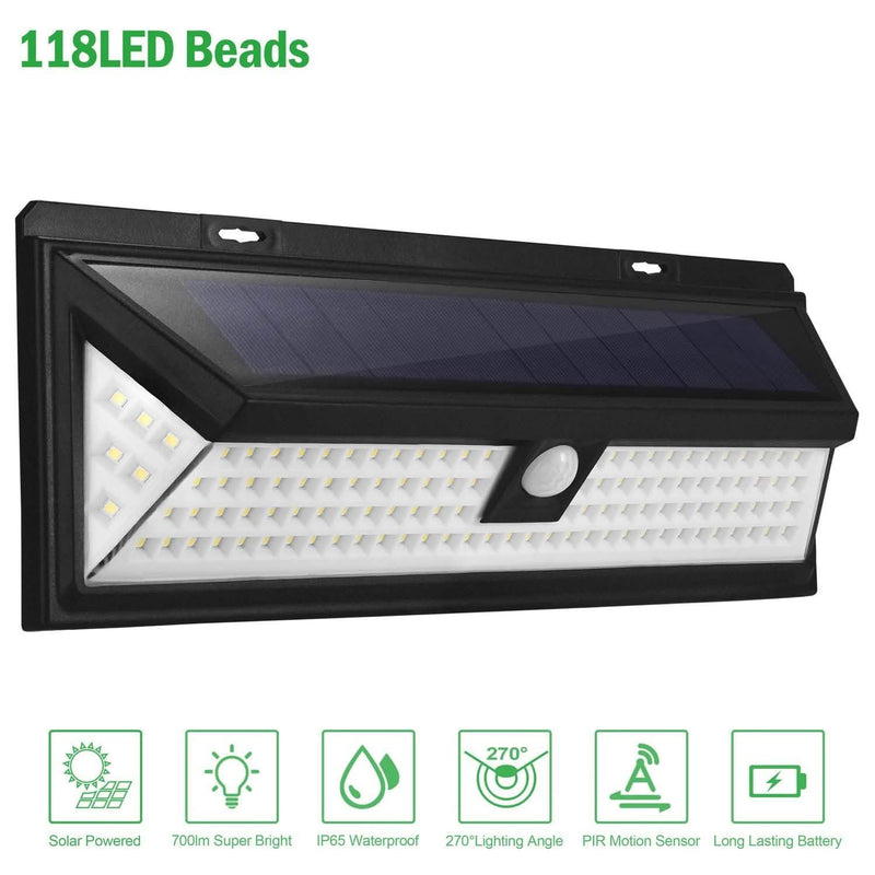 118 LEDs Solar Wall Light Outdoor Motion Sensor Lamp Outdoor Lighting - DailySale